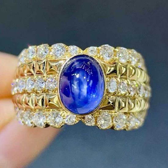 14k Gold 3.31 Ctw Natural Star Sapphire & Diamond Ring