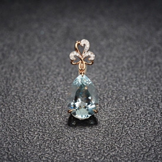 14k Gold 4.58 Ct Natural Aquamarine & Diamond Pendant( Without Chain )