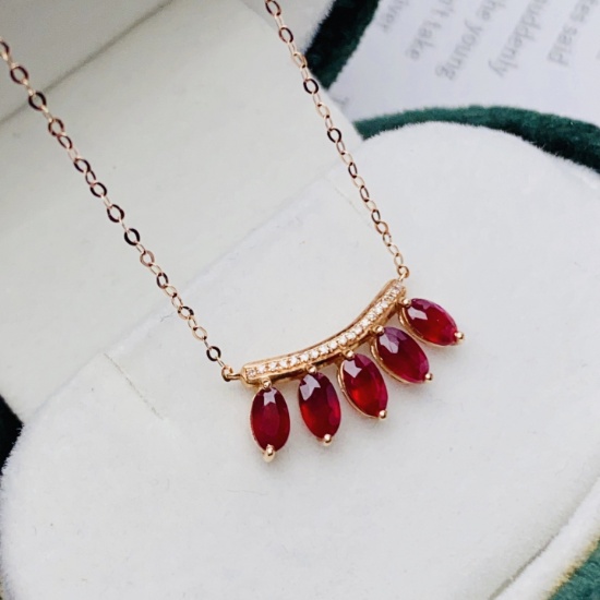 14k Gold 1.65 Ct Natural Ruby & Diamond Necklace