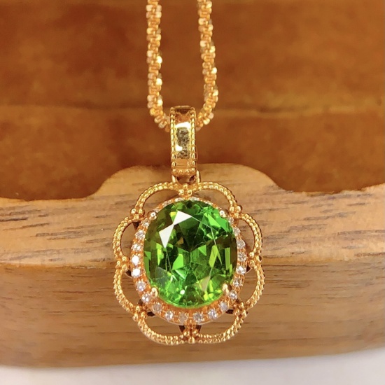 14k Gold 1.72 Ct Natural Tourmaline & Diamond Pendant( Without Chain )