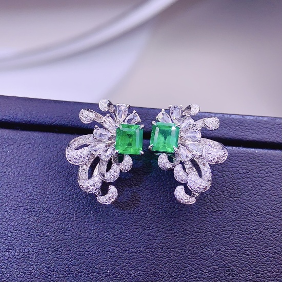 14k Gold 2.58 Ctw Natural Emerald & Diamond Earrings