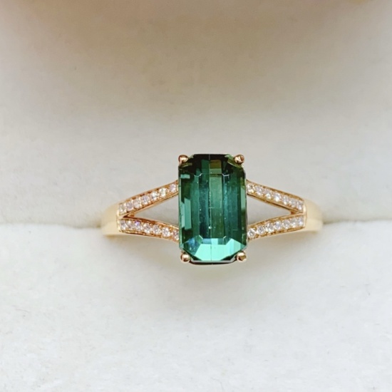 14k Gold 1.78 Ctw Natural Tourmaline & Diamond Ring