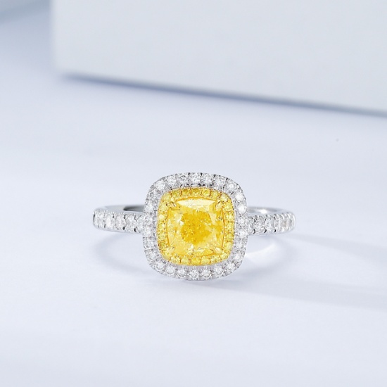 Gia Certified 14k Gold 1.44 Ctw Natural Yellow Diamond & Diamond Ring