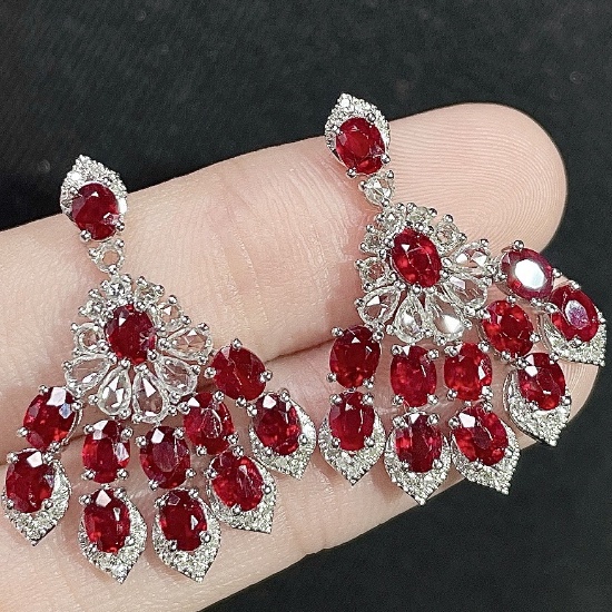 14k Gold 5.43 Ctw Natural Ruby & Sapphire Earrings
