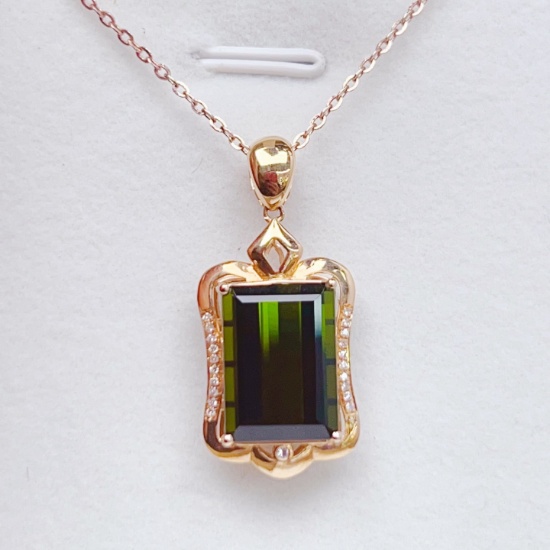 14k Gold 6.91 Ctw Natural Tourmaline & Diamond Pendant( Without Chain )