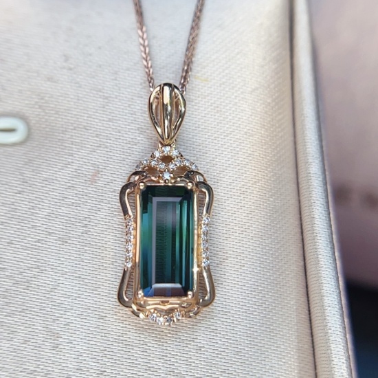 14k Gold 2.54 Ctw Natural Tourmaline & Diamond Pendant( Without Chain )