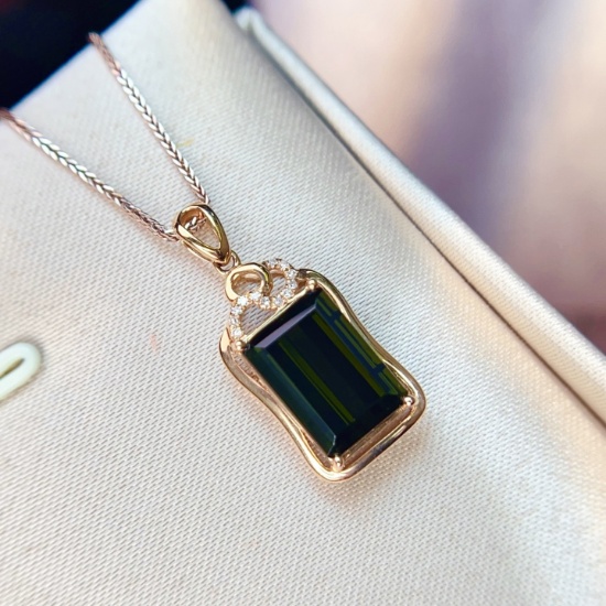 14k Gold 4.58 Ctw Natural Tourmaline & Diamond Pendant( Without Chain )