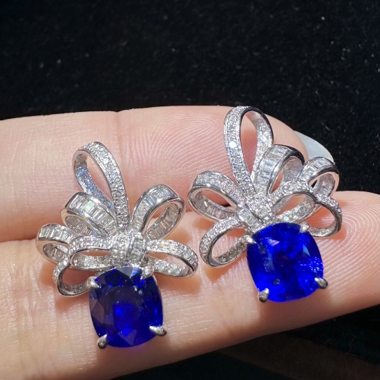 14k Gold 4.28 Ctw Natural Sapphire & Diamond Earrings