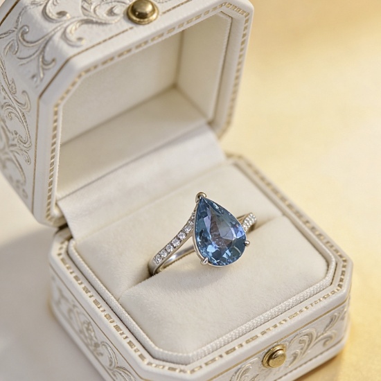 14k Gold 2.77 Ct Natural Aquamarine & Diamond Ring