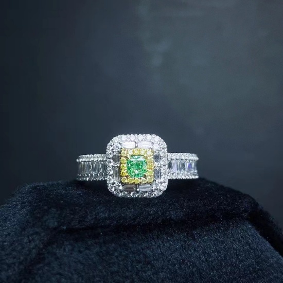 14k Gold 0.99 Ctw Natural Green Diamond & Diamond Ring