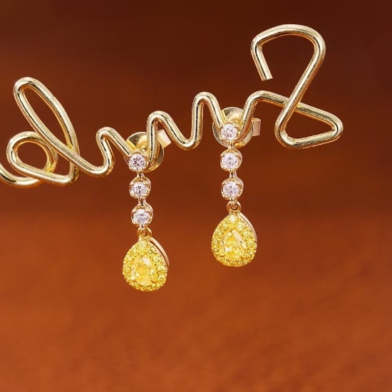 14k Gold 0.46 Ctw Natural Yellow Diamond & Diamond Earrings