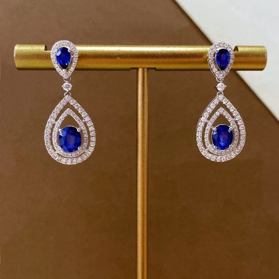 14k Gold 3.19 Ctw Natural Sapphire & Diamond Earrings