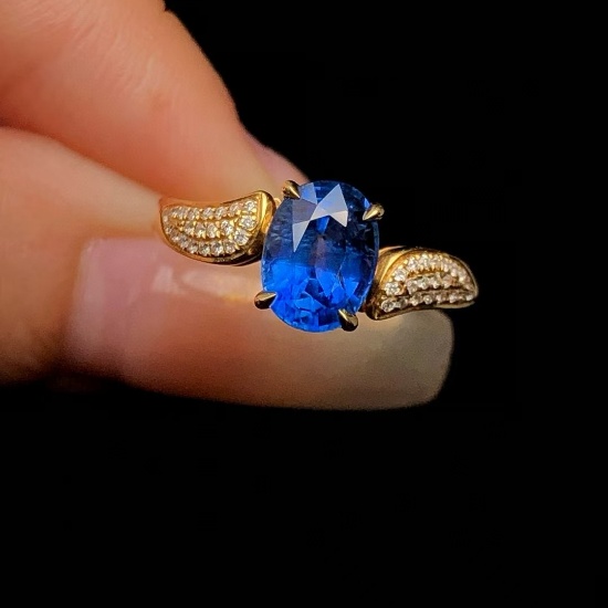 14k Gold 1.95 Ctw Natural Sapphire & Diamond Ring