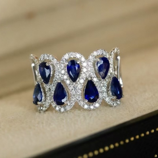 14k Gold 2.41 Ctw Vivid Blue Natural Sapphire & Diamond Ring