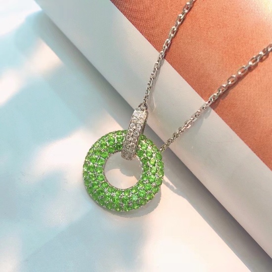 14k Gold 0.75 Ctw Natural Tsavorite & Diamond Necklace