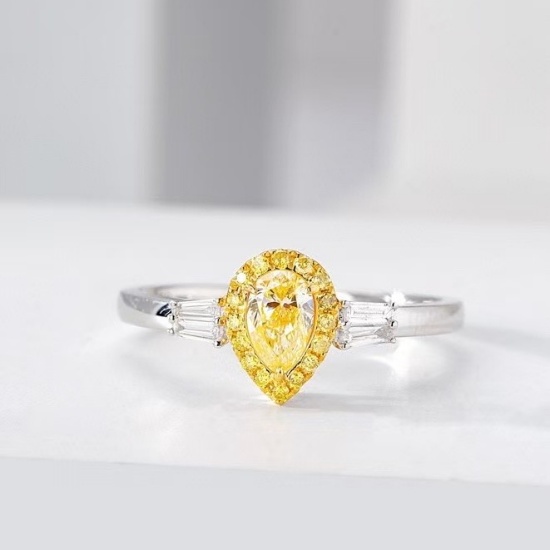 14k Gold 0.46 Ctw Natural Yellow Diamond & Diamond Ring
