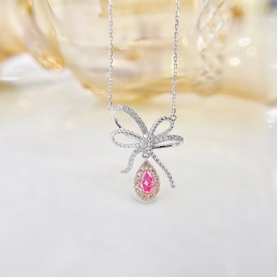14k Gold 0.30 Ctw Natural Pink Diamond & Diamond Necklace