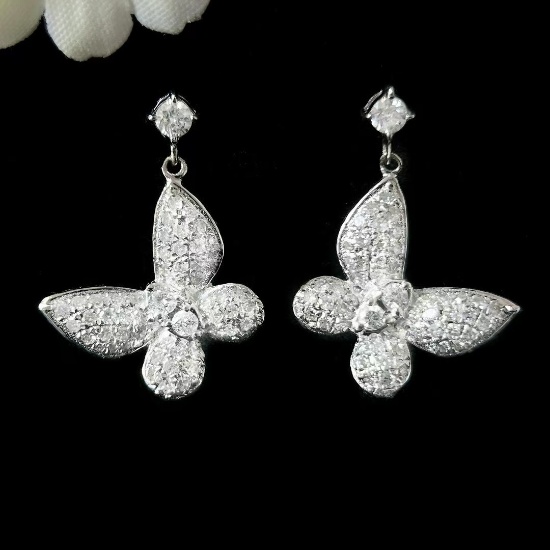 14k Gold 0.8 Ct Natural H Diamond & Butterfly Earrings