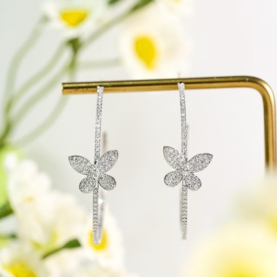 14k Gold 1 Ct Natural H Diamond & Butterfly Earrings