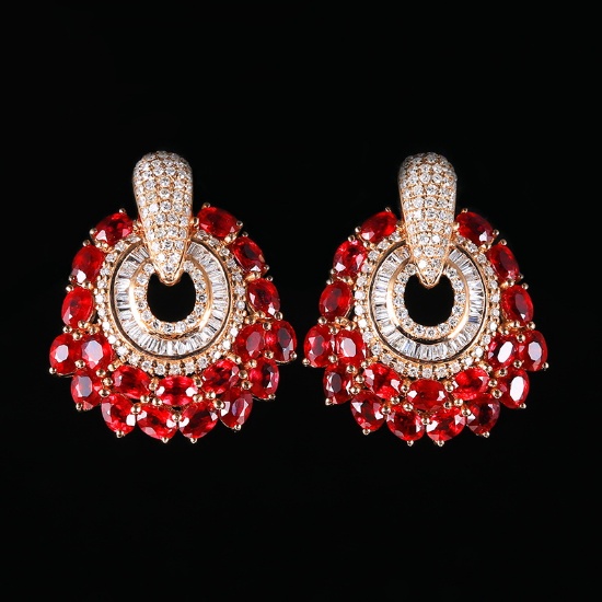 14k Gold 4.77 Ctw Natural Ruby & Diamond Earrings