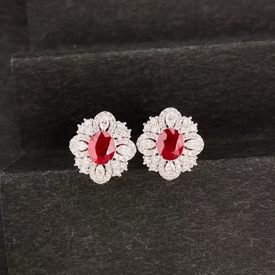 14k Gold 2.23 Ctw Natural Ruby & Diamond Earrings