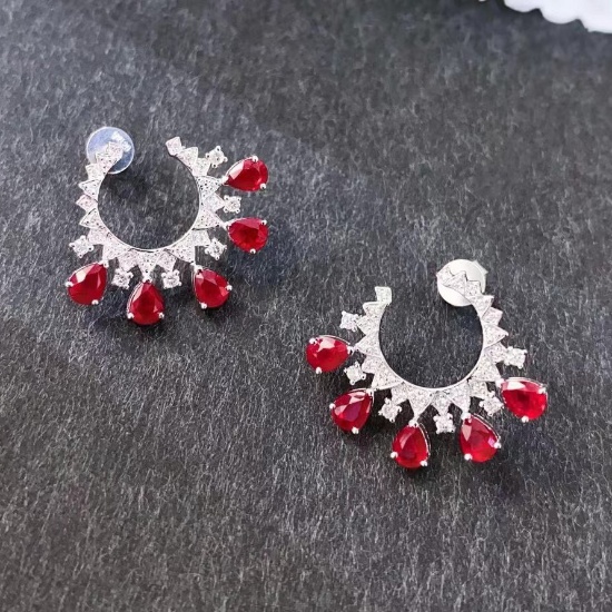 14k Gold 2.3 Ctw Vivid Red Natural Ruby & Diamond Earrings