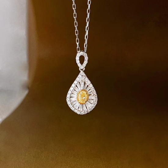 14k Gold 0.40 Ctw Natural Yellow Diamond & Diamond Pendant( Without Chain )