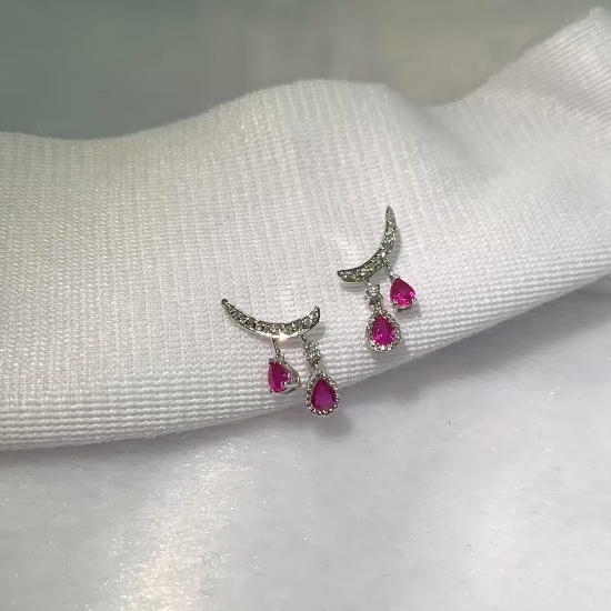 14k Gold 0.84 Ctw Natural Ruby & Diamond Earrings