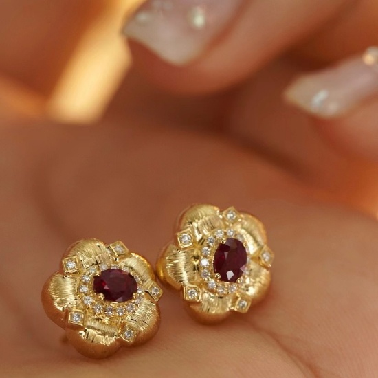 14k Gold 0.54 Ctw Natural Ruby & Diamond Earrings