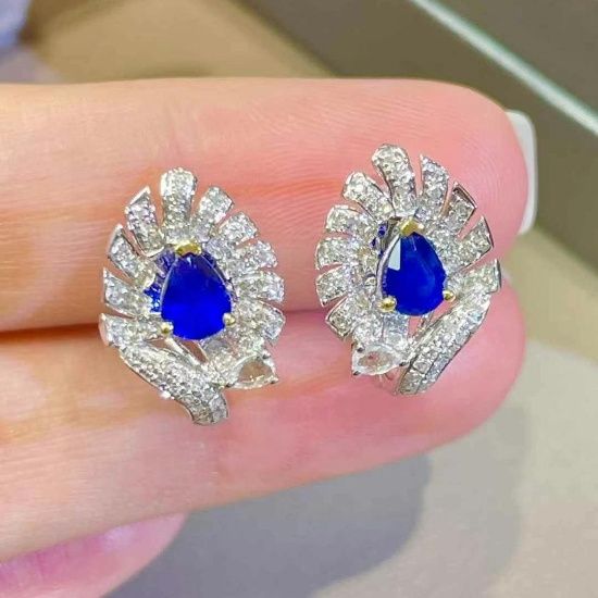 14k Gold 0.62 Ct Natural Sapphire & Diamond Earrings