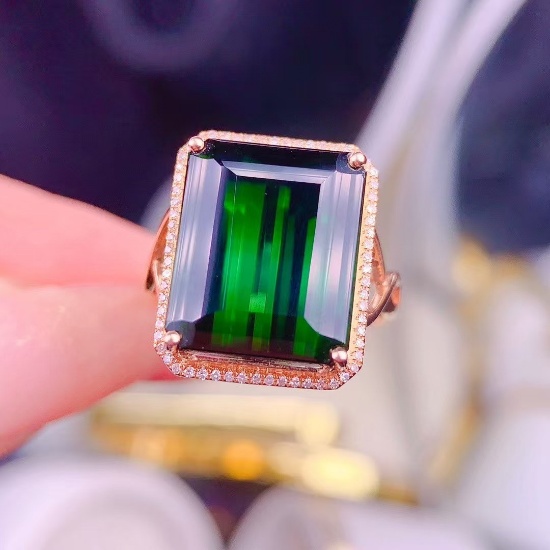 14k Gold 14 Ct Natural Tourmaline & Diamond Ring