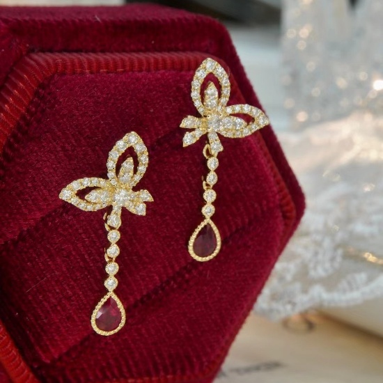 14k Gold 0.8 Ctw Natural Ruby & Diamond Earrings