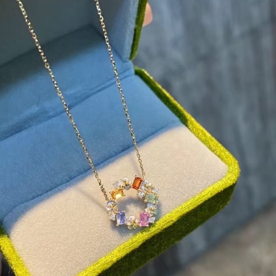 14k Gold 0.55 Ctw Natural Sapphire & Diamond Necklace