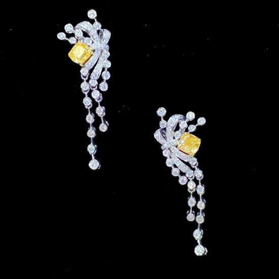 14k Gold 1.11 Ctw Natural Yellow Diamond & Diamond Earrings