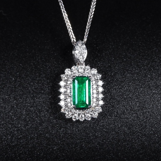 14k Gold 1.02 Ctw Vivid Green Natural Emerald & Diamond Pendant( Without Chain )