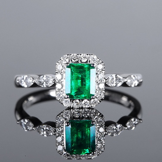 14k Gold 1.01 Ctw Vivid Green Natural Emerald & Diamond Ring