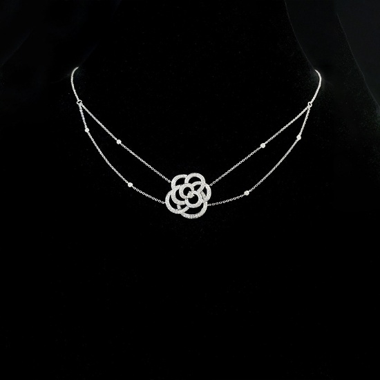 14k Gold 0.45 Ct Natural H Diamond & Flowers Necklace