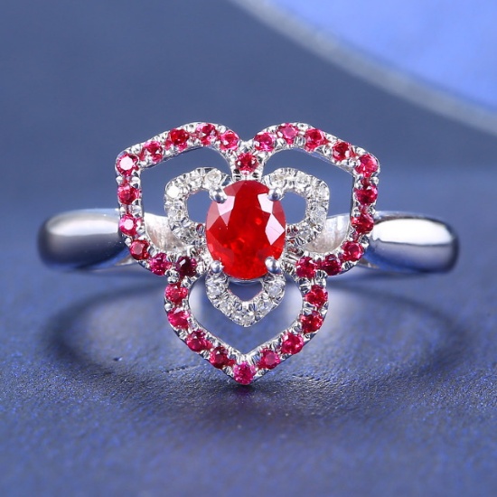 14k Gold 0.38 Ctw Natural Ruby & Diamond Ring