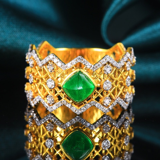 14k Gold 1.33 Ctw Vivid Green Natural Emerald & Diamond Ring