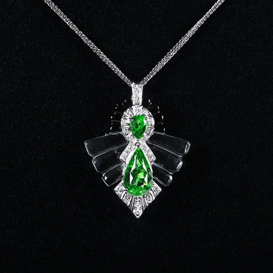 14k Gold 1.34 Ctw Vivid Green Natural Tsavorite & Diamond Pendant( Without Chain )