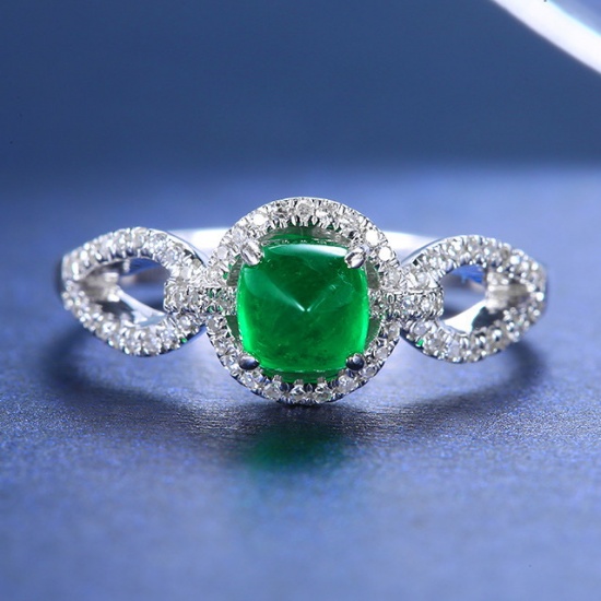 14k Gold 0.98 Ctw Vivid Green Natural Emerald & Diamond Ring