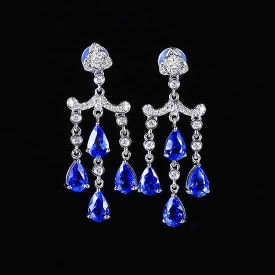 14k Gold 4.47 Ctw Natural Sapphire & Diamond Earrings