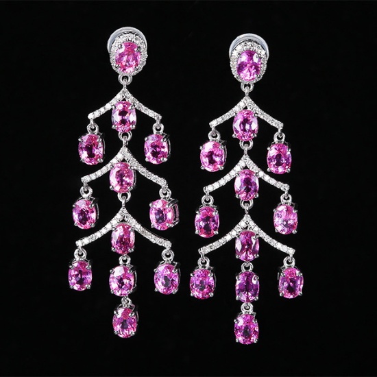 14k Gold 7.56 Ctw Natural Padparadscha Sapphire & Diamond Earrings