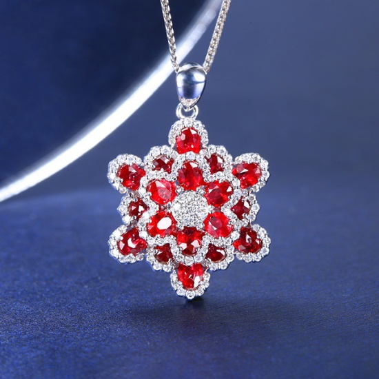 14k Gold 3.09 Ctw Natural Ruby & Diamond Pendant( Without Chain )