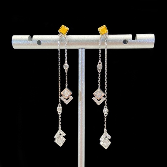 14k Gold 0.56 Ctw Natural Yellow Diamond & Diamond Earrings