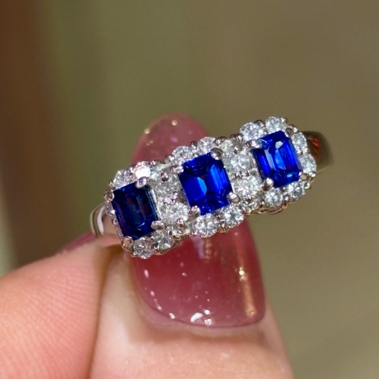 14k Gold 1.70 Ctw Natural Sapphire & Diamond Ring