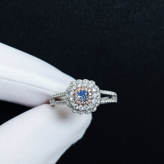 14k Gold 0.56 Ctw Natural Blue Diamond & Diamond Ring