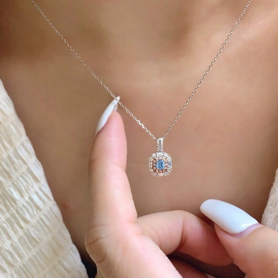 14k Gold 0.34 Ctw Natural Blue Diamond & Diamond Necklace
