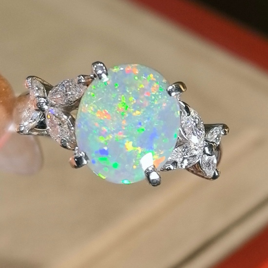 14k Gold 2.45 Ctw Natural Opal & Diamond Ring