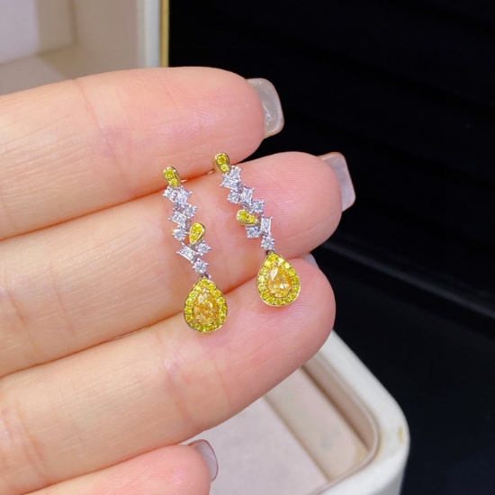 14k Gold 0.70 Ctw Natural Yellow Diamond & Diamond Earrings